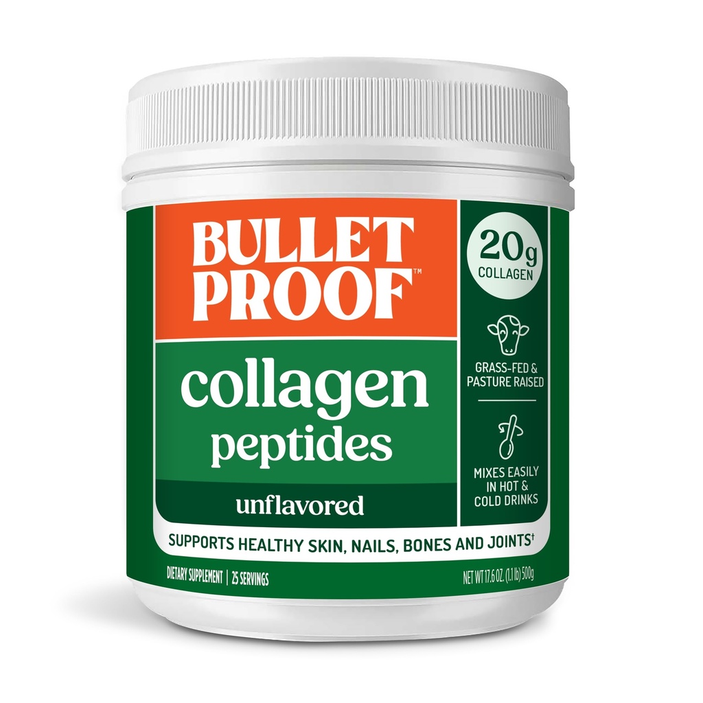 Bulletproof Unflavored Collagen Peptides Powder, 17.6 Unzen, Grass-Fed Collagen Protein und Aminosäuren für Haut, Knochen und Gelenke