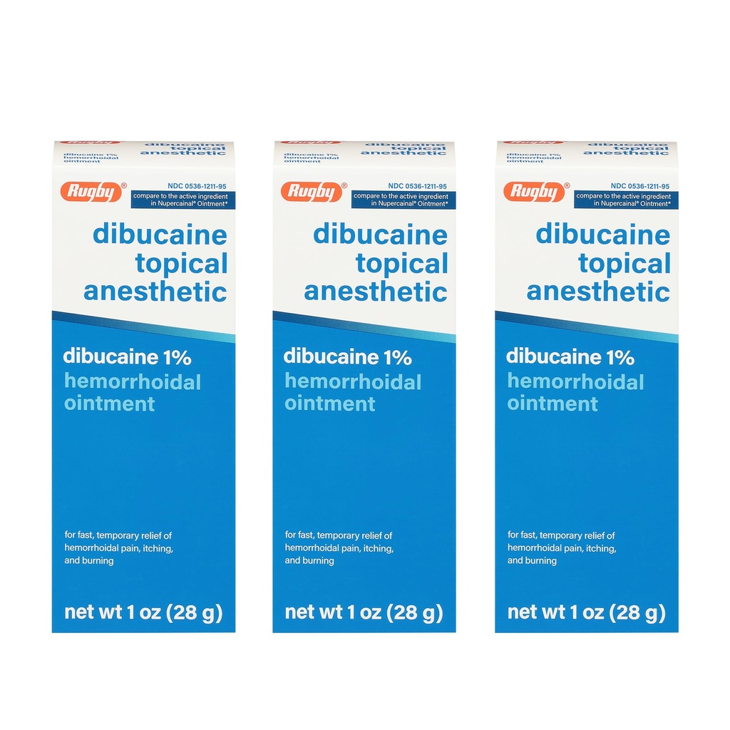 Rugby Dibucaine Topical Anesthetic 1% Hämorrhoid Salbe - Schmerzlinderungscreme für Juckreiz und Brennen, Hämorrhoid Behandlung, Anti Itch Cream 1 Oz (3 Pack)
