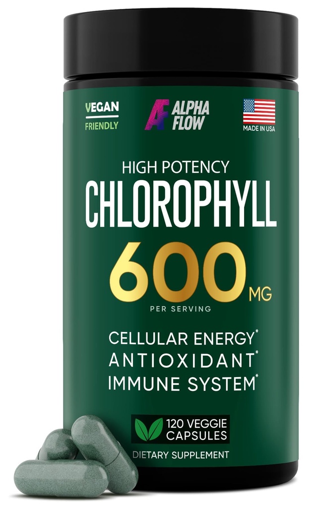 Chlorophyll Kapseln 600 mg - Natürliche Chlorophyll Pillen für Damen und Herren - Hochverfügbare Chlorophyll Ergänzung für Energie, Immunität, Haut + interner Deodorant