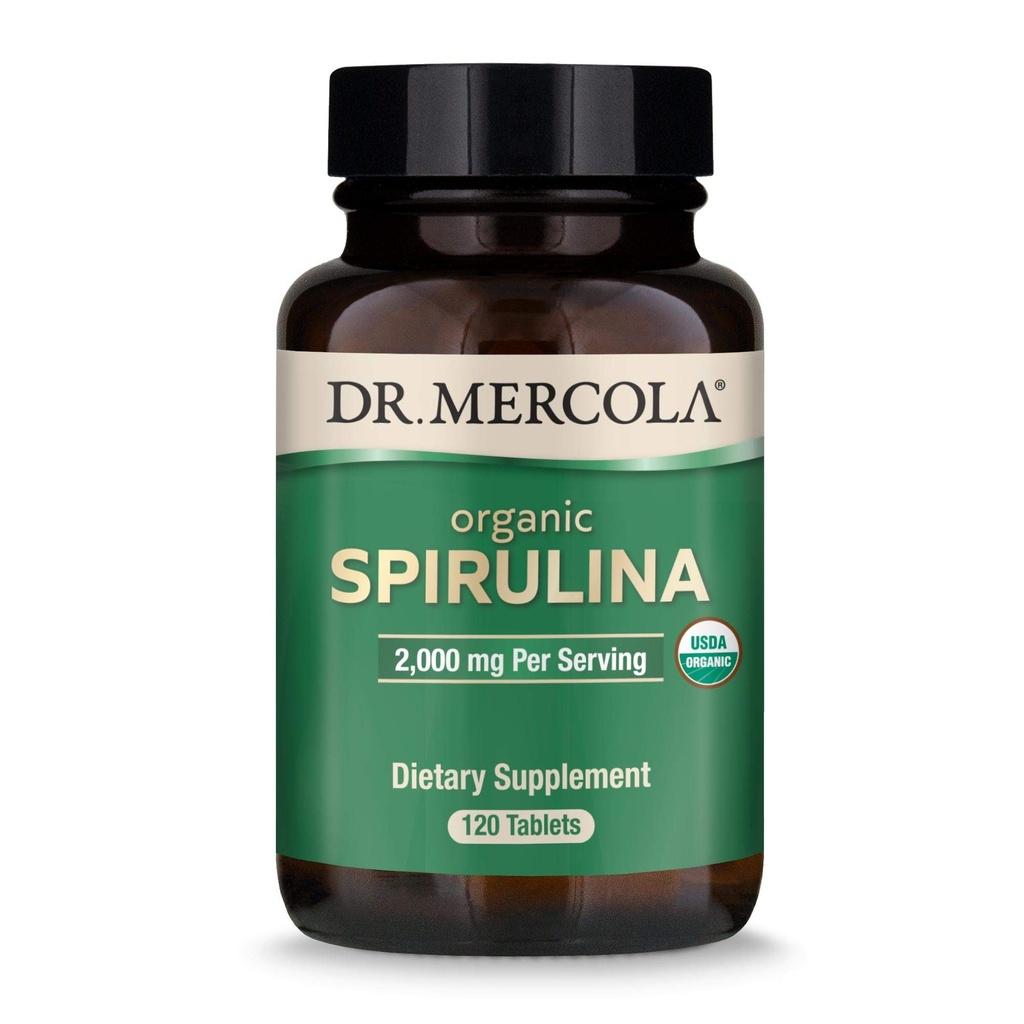 Dr. Mercola Organic Spirulina - 2.000 mg - USDA Organic - Unterstützt die normale Entgiftung und Immungesundheit - Whole Food Superfood - Nicht-GVO, glutenfrei & Sojafrei - 120 Tabletten