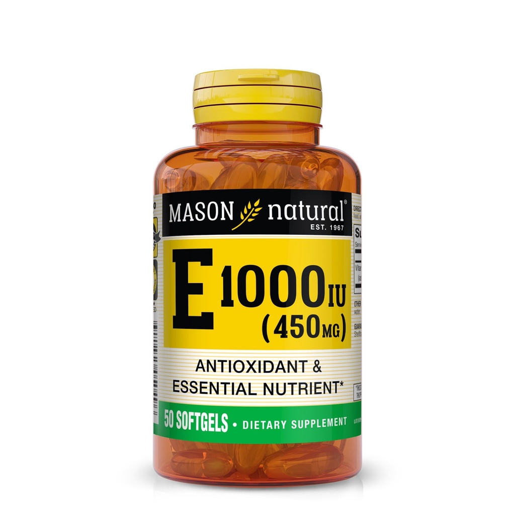 MASON NATURAL Vitamin E 450 mg (1.000 IU) - Antioxidans und essentielle Nährstoffe, Gesundes Immunsystem, Haut und Augen, Ganzkörperergänzung, 50 Softgels