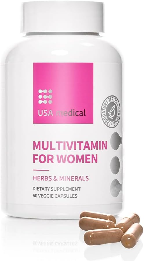 Frauen Multivitamin Kapseln - Komplette Ergänzung mit Biotin, Folate und Zink - unterstützt Energie, Fruchtbarkeit, Hormone und Schlaf | 60 Kapseln