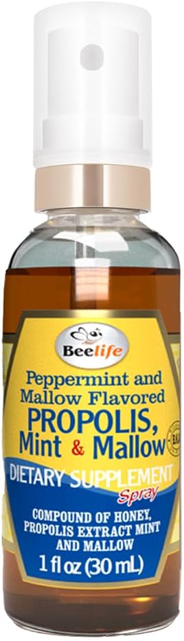 Beelife Propolis Throat Spray – Beruhigender Honig, Mint & Malva - Natürliche Immununterstützung & Sore Throat Relief, Antioxidantien, Reich an Flavonoiden & Artepillin C, kein Zucker, Glutenfrei - 1-Pack, 30ml