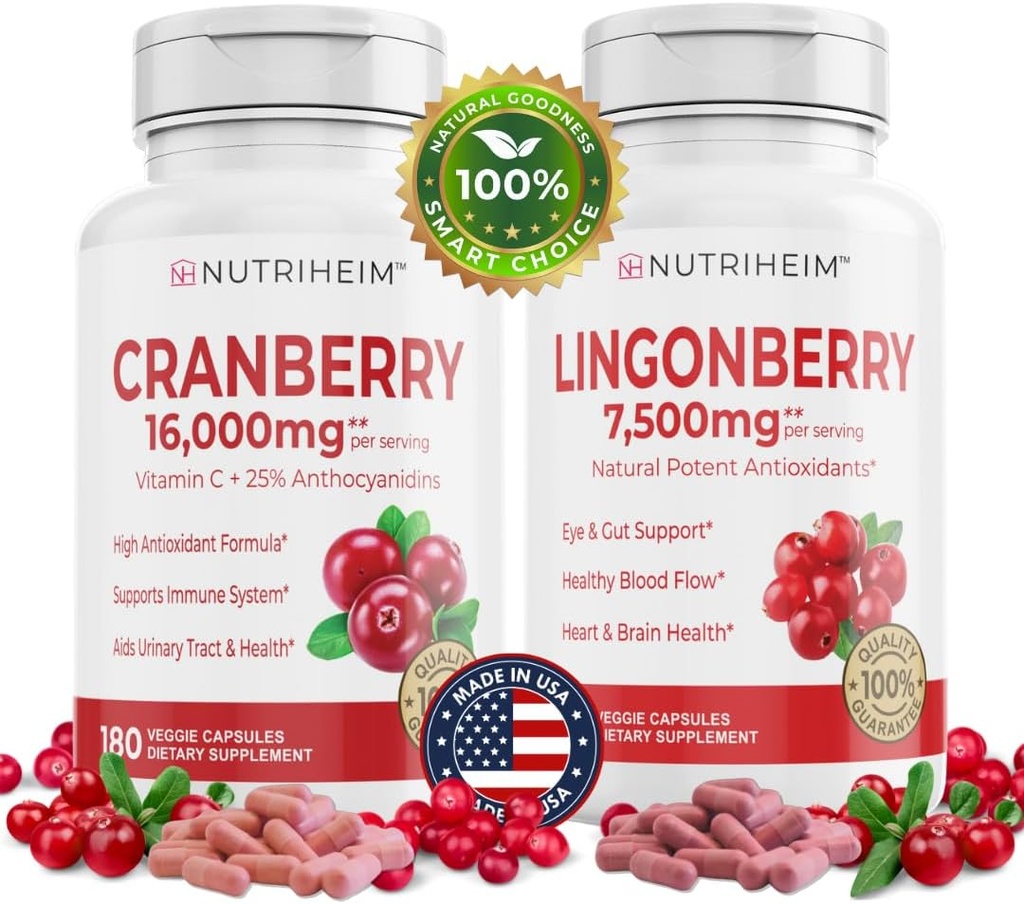 Alles in einem PAC Bundle - Cranberry & Lingonberry Kapseln - Vitamin C und 25% Proanthocyanidine für Urinary Tract, Gut Health, Antioxidant Support - Non-GMO, Gluten-Free, Vegan Supplement