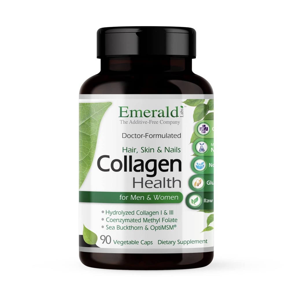 EMERALD LABS Collagen Health - Hydrolysiertes Kollagen für gesundes Haar, Haut und Nägel mit Sägepalme & Beta-Sitosterol - unterstützt auch Immun- & Adrenal Health - 90 Gemüsekapseln (30-tägige Versorgung)
