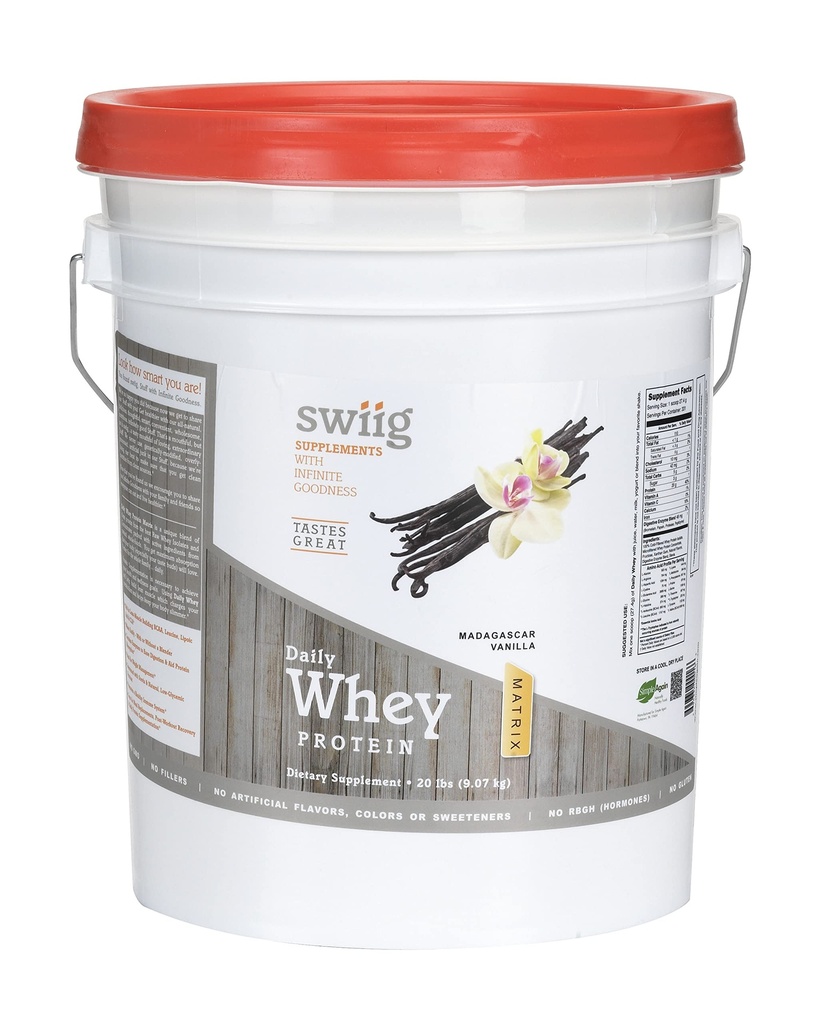 swiig Premium Daily Whey Matrix, Vanilla 20lb – 20g Protein per Serving with Amino Acids for Muscle Recovery – Glutenfrei, Non-GMO, Keine Füllstoffe, keine künstlichen Aromen