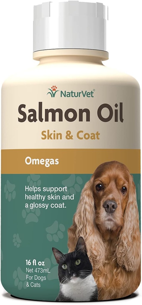 NaturVet Salmon Öl Skin Supplement für Hunde & Katzen – Inklusive Omega-3, 6 Fettsäuren – Für gesunde Haut, Glossy Mäntel – Hundemantel-Ergänzung, Katzenhaut-Ergänzung – 16 Oz.