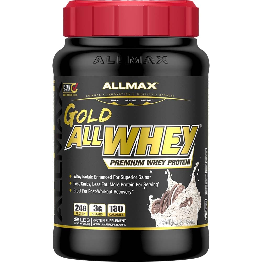ALLMAX Nutrition Gold ALLWHEY, Cookies & Cream - 2 lb - 24 Gramm Protein Per Scoop - Glutenfrei, Low Carb & Low Sugar - ca. 30 Portionen