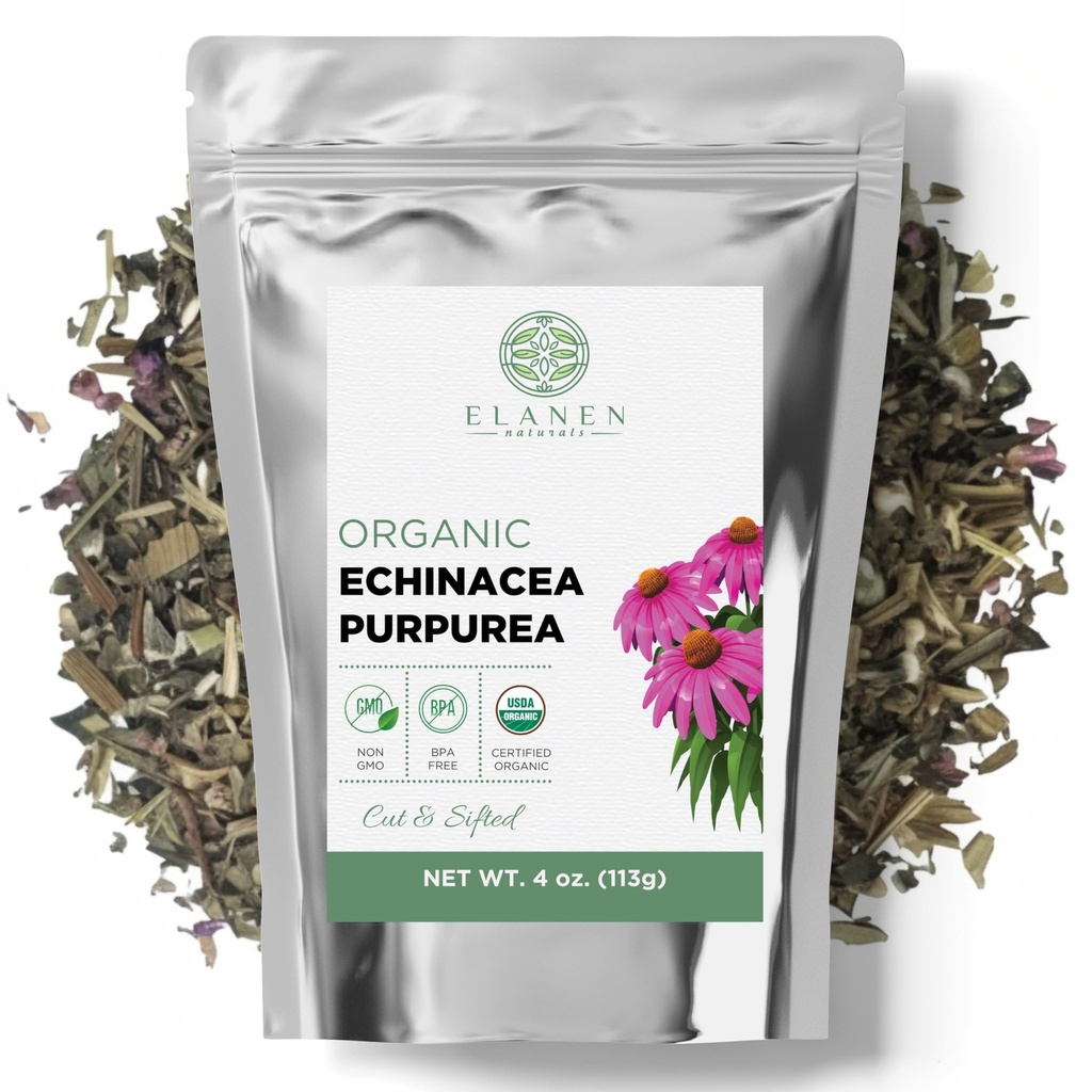 Bio Echinacea Purpurea 4 Unzen (113g), USDA Zertifizierter getrockneter Echinacea Tee, Premium-Qualität Kräuter, Purple Coneflower, Cut & Sifted