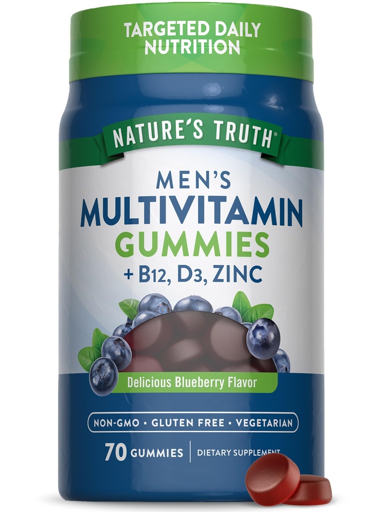 Nature's Truth Multivitamin for Men Gummies | 70 Count | Blueberry Flavor | mit B12, D3 & Zinc | Vegetarisch, Non-GMO und Gluten Kostenlose Ergänzung