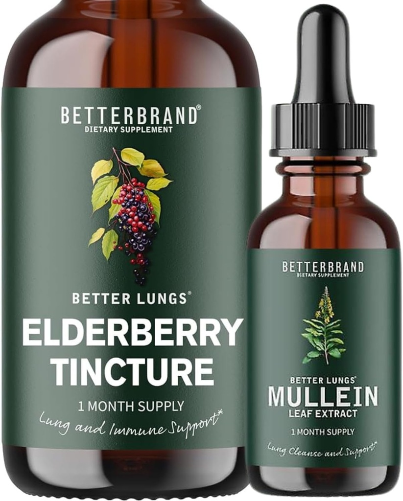 BetterLungs Mullein Blatt Extrakt und Elderberry Tinkture Bundle - Lung Health Support