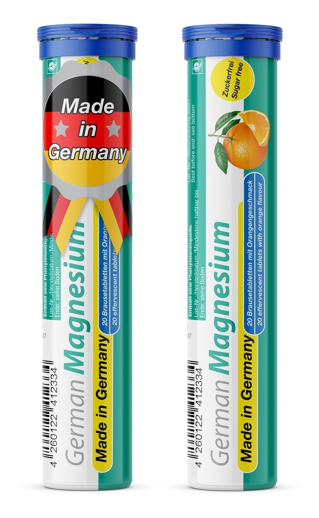 Deutsche Magnesiumoxid-Ergänzung | Effervescent Tabletten | Orange Flavor – 200 mg Magnesium pro Servieren | Sugar Free, Vegan – T&D Pharma – Made in Germany