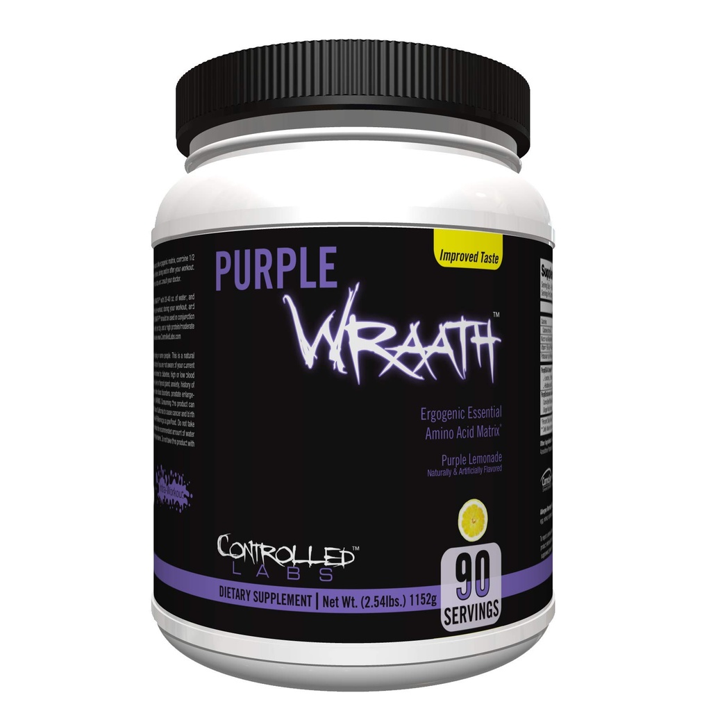 CONTROLLED LABS Purple Wraath, BCAA and EAA Amino Acid Supplement, with Endurance Blend Intra Workout Powder, Optimal Endurance, Focus, and Stamina (Lemonade, 90 Servings)