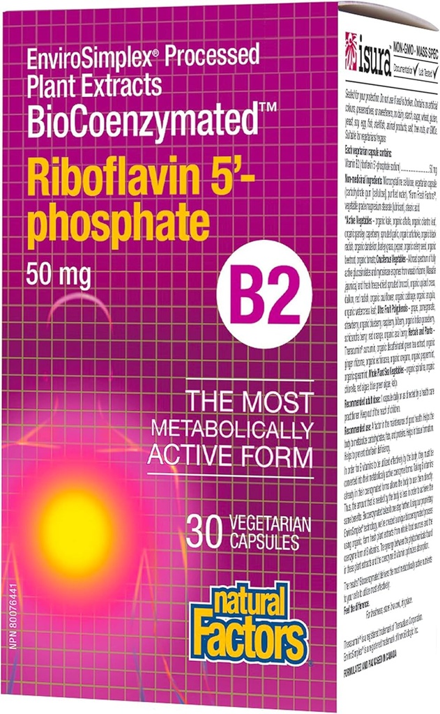 BioCoenzymatedRiboflavin5'-Phosphate 50mg Natürliche Faktoren 30 VegCaps