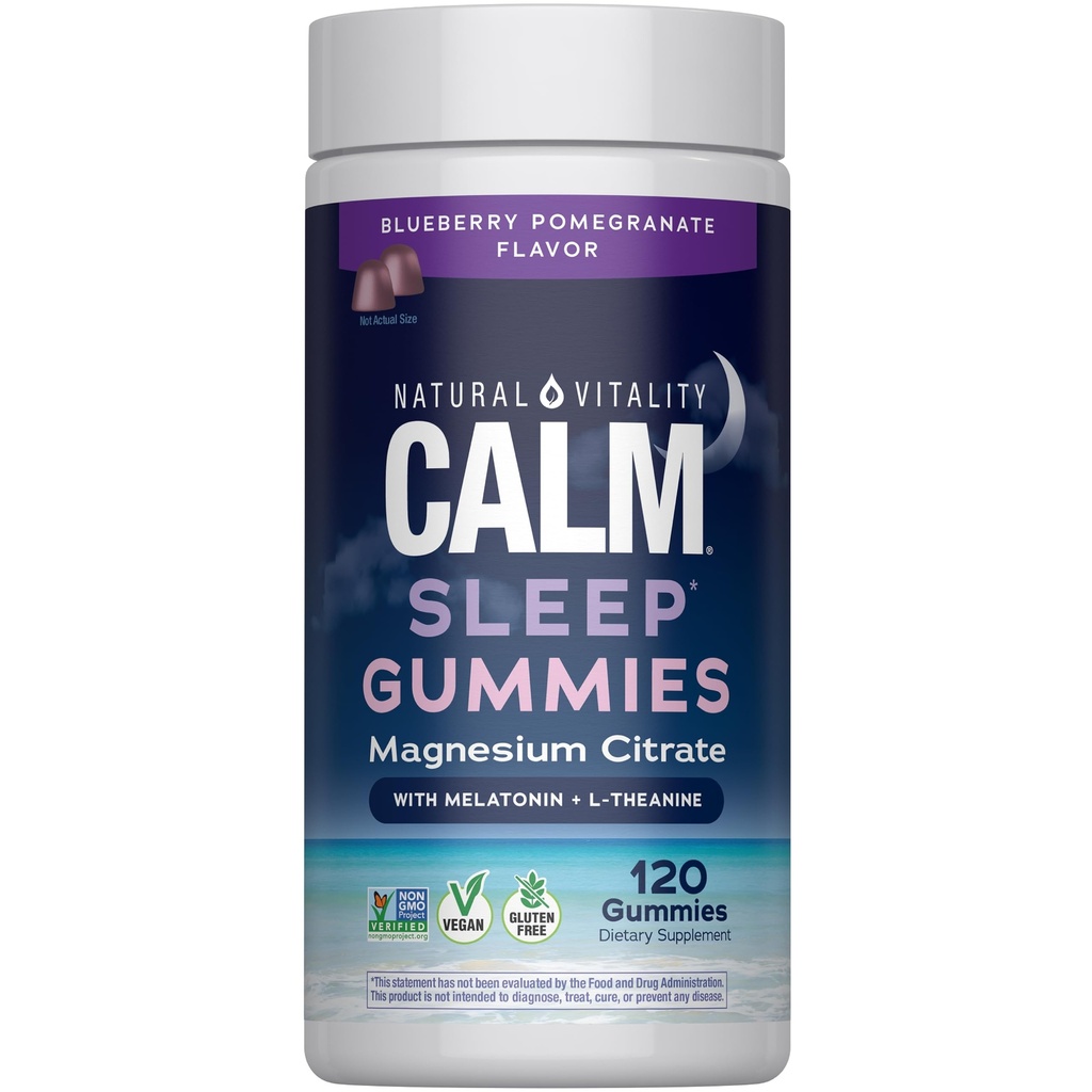 Natürliche Vitalität SLEEP-Gummien, Magnesium-Ergänzung mit Melatonin und L-Theanin, Vegan, Glutenfrei, Hilft den Körper Ease in Schlaf, Blueberry Pomegranate 120 Count