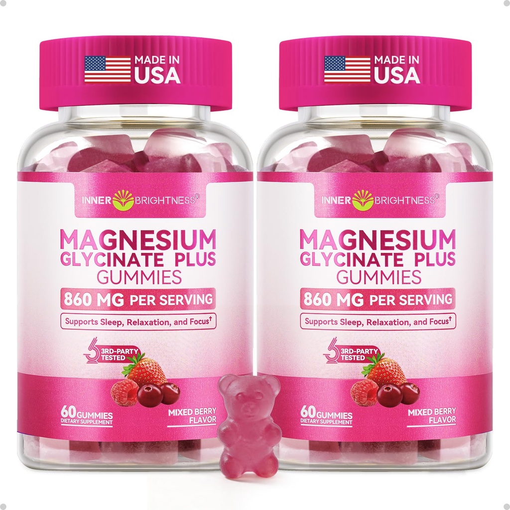 Magnesium Glycinate Gummi 600mg, Non-GMO, Glutenfrei, Magnesiumgummis für Erwachsene, Schlaf, Entspannung & Fokus, Mischbeere, 120 Count