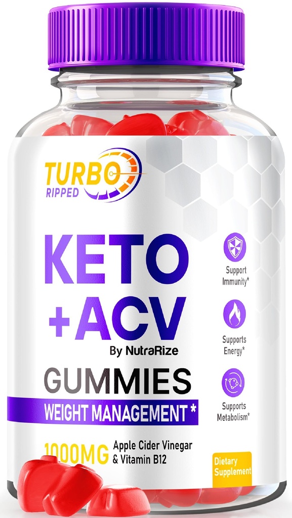 Turbo Ripped, Turbo Ripped Keto ACV Gummis, Offizielle Gewichtsverlust Gummis, Apple Cider Essig 1000MG, Alle natürlichen ACV Gummy, Premium Keto + ACV Formel, TurboRipped Gomitas Bewertungen (60 Gummis)