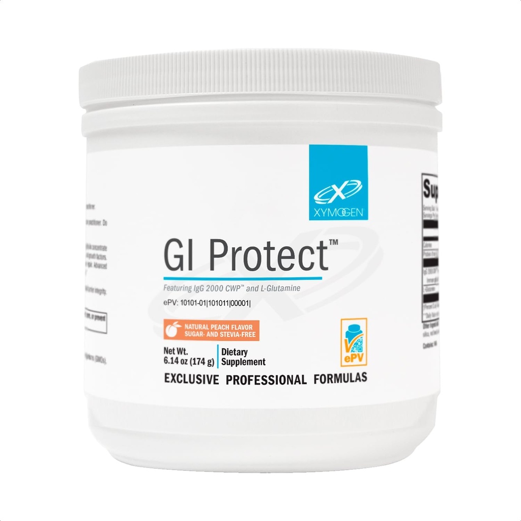 XYMOGEN GI Protect - IgG Immunoglobulin L-Glutamin Pulverergänzung - Unterstützt GI Futter + Gut Gesundheit, Cytokine Balance, Immungesundheit + Gewebereparatur, Zucker & Stevia frei - Peach Flavor (6.14 oz)
