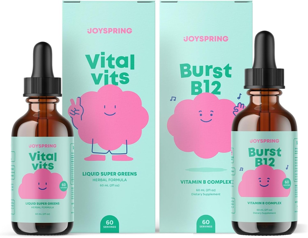 JoySpring Daily Multivitamin & B Complex Bundle | Kinder Vitamine Natürlich Sourced, Non-GMO, Non-Alcoholic Liquid Formel, Immunität Gesundheitsunterstützung | Vegan & Vegetarische Ergänzungen