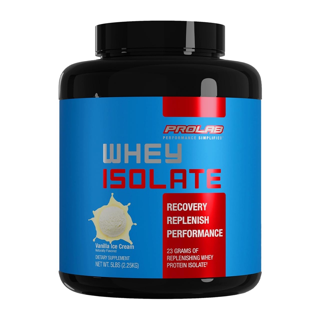 Prolab Whey Isoliert 5LB, Ultra-Pure, schnell-absorbierende Whey Protein Isolat mit 23g Protein & BCAAs,Supports Lean Muscle Growth, Recovery & Performance (Vanilla Ice Cream)