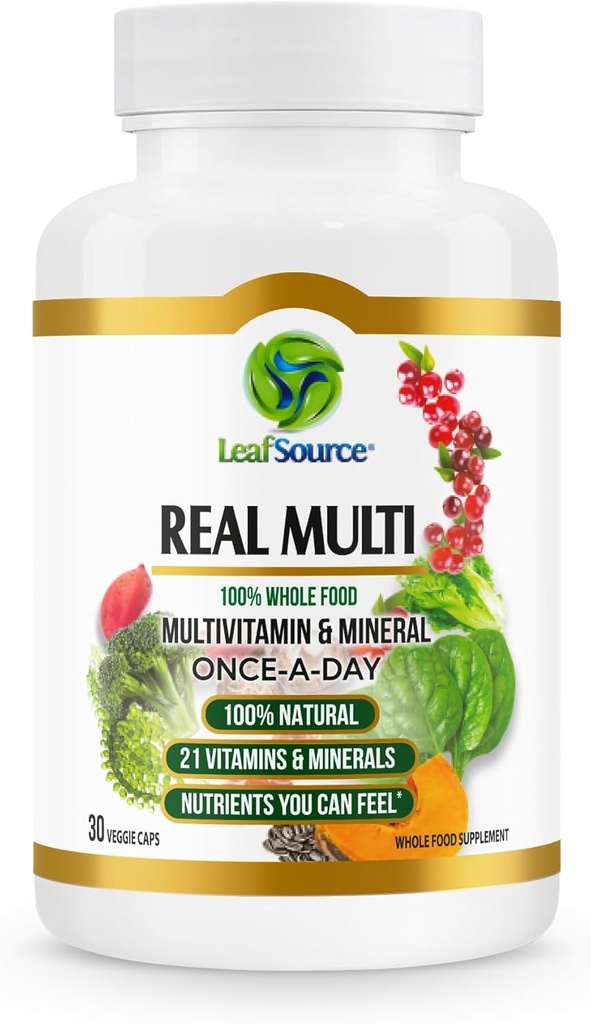 LEAFSOURCE Real Multi, Multivitamin Ganze Nahrungsergänzung - 21 Vitamine & Minerale aus Real Food. Vegane, pflanzliche Nährstoffe aus echten Früchten Veggies & Ganze Lebensmittel (30 vcap)