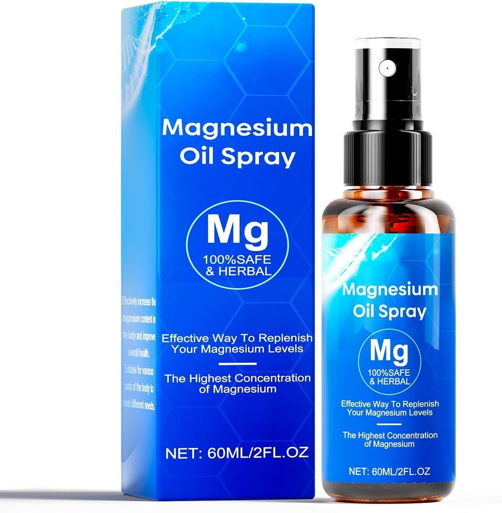Magnesium Öl Spray, 60ml Magnesium Spray, 100% Bio-Magnesiumöl extra Stärke, fördert Ruhe Schlaf und Entspannung, Magnesium Spray für Füße, Schlaf und Körper, einfach zu absorbieren und zu verwenden
