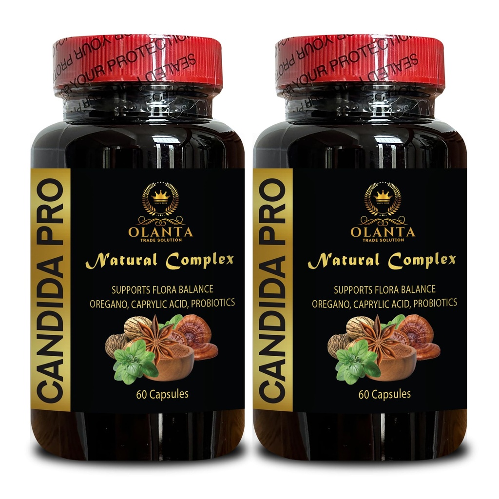 Candida Support Complex - Organic caprylic Acid Capsules, Candida Supplement, Natural Herbs for Intestinal Detox, Adults Regularity and Gut Health - 2 Bottles 120 Capsules