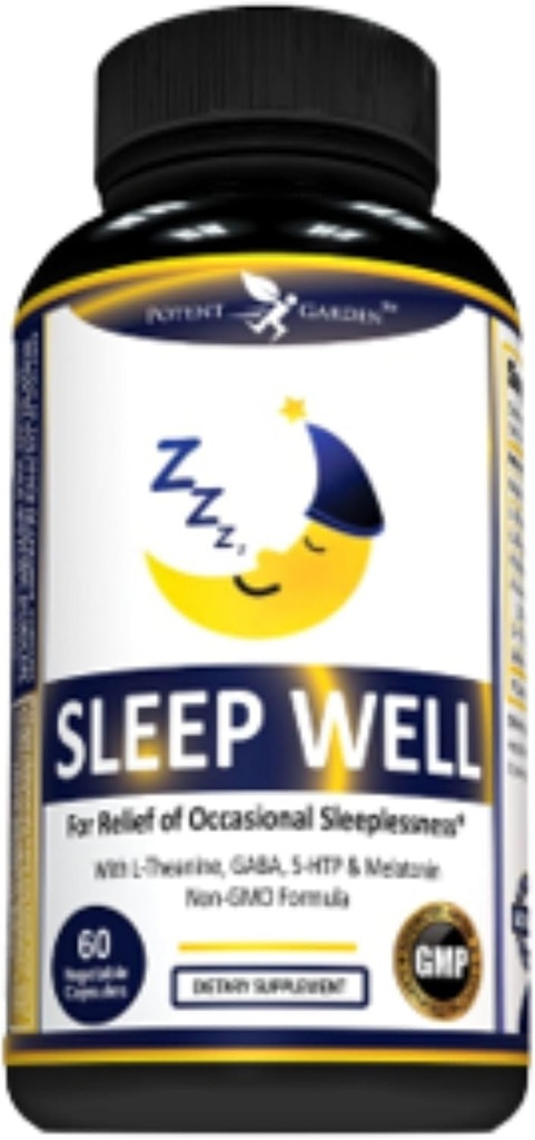 Potent Garden Sleep Well Sleep Aid Enthält Melatonin Valerian Root L-Theanine GABA & More, Natural Sleep Aid Non-Habit Forming Sleep Aids für Erwachsene mit 60 Veggie Caps