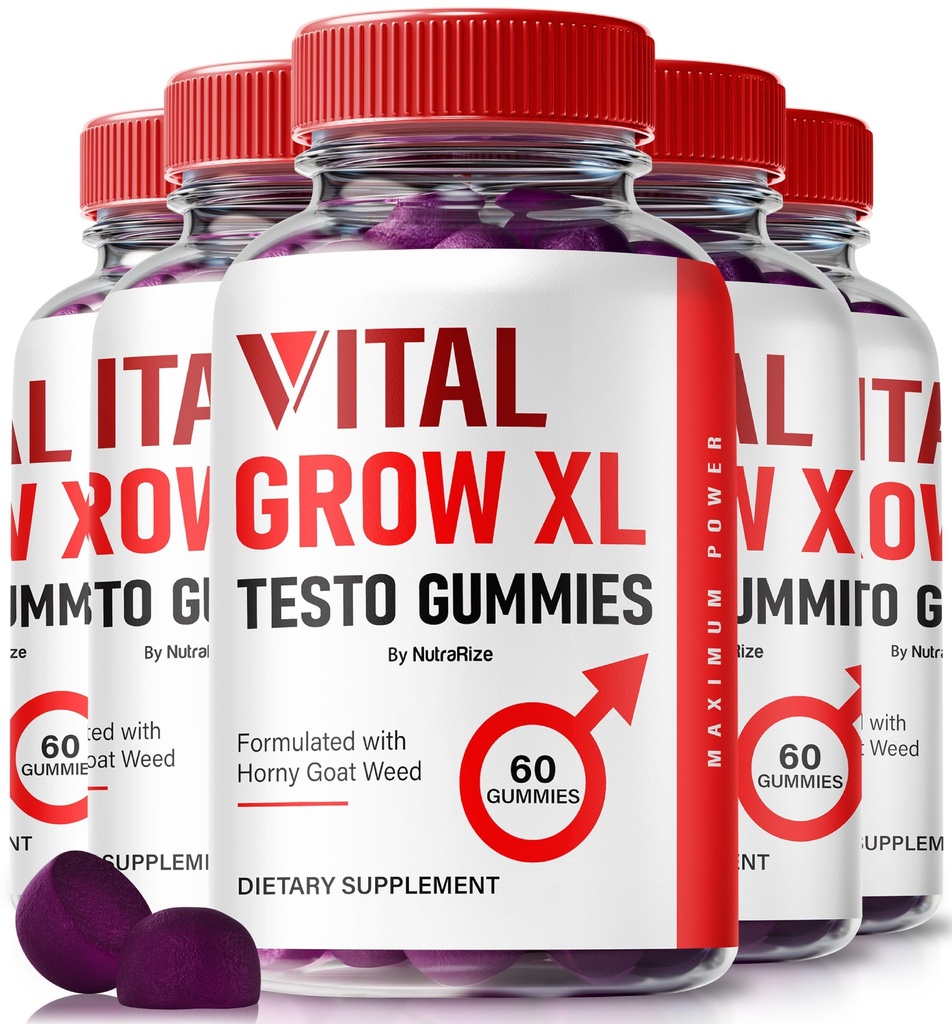 NutraRize (Pack mit 5 Vital Grow XL, Offizielle Vital Grow XL Testo Gummis für Männer, Boost Stamina und Confidence Gummy für Herren, Vital GrowXL Male Support Gomitas (300 Gummi)