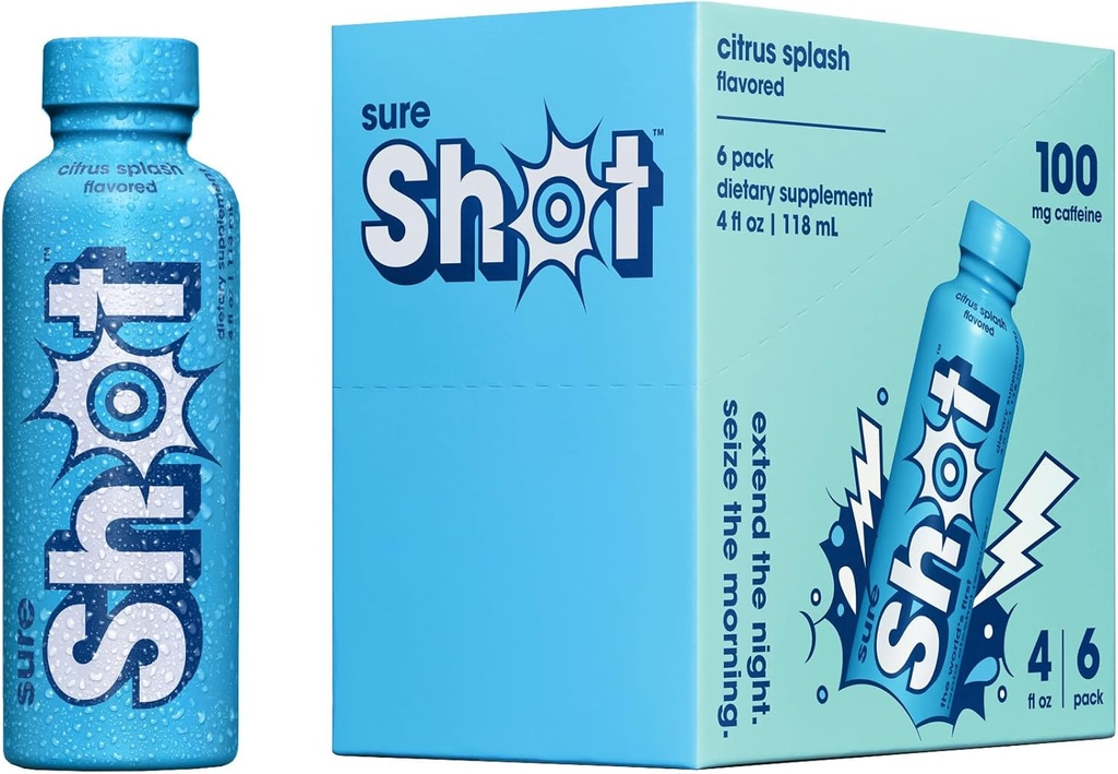 Sure Shot Recovery Drink, Citrus Splash (6 Pack) - Fühlen Sie sich besser nach Trinken, Wake Up Refreshed - Premium Hydration Getränke mit Elektrolyten & Vitamine für Leber & Gut Unterstützung, Energie & Fokus, 4 Oz