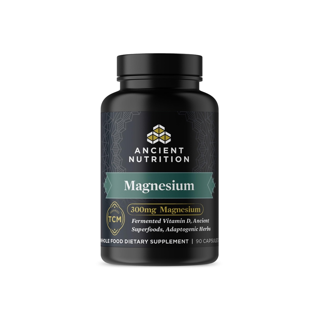 Magnesiumergänzung von Antike Ernährung, Magnesium 300mg mit Vitamin D für Immununterstützung, adaptogene Kräuter, Enzym aktiviert, Paleo & Keto Friendly, 90 Kapseln