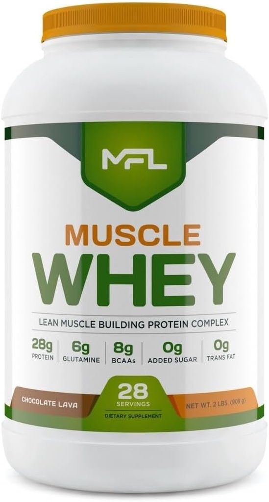 MFL Muscle Whey Protein l 28g Protein l 8g BCAAs l Keto Friendly l Low Carbs l 2 lbs (Chocolate Lava)