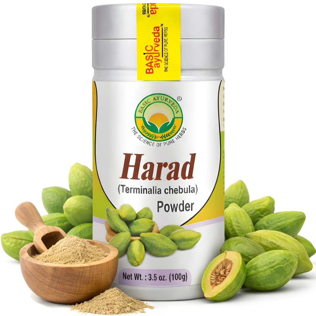 BASIC AYURVEDA Haritaki Pulver | 3.53 Oz (100g) | Bio Harad Powder for Healthy Digestion | Natural Terminalia Chebula