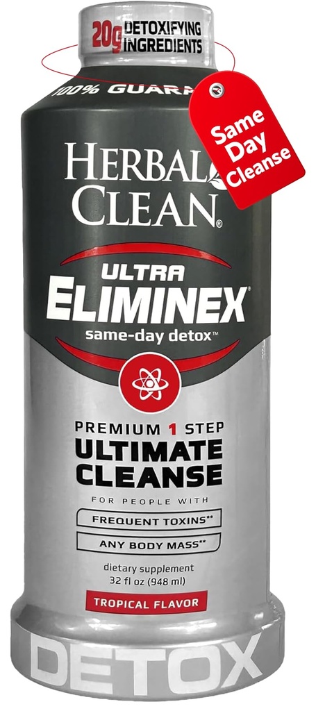 Herbal Clean Same Day Ultra Eliminex Detox Cleanse Drink* (32 fl oz) - Tropical Fruit Flavor Full Body Cleanse Detox Drink mit Milchdistel Seed* für hohe Toxin*, Vitamin B12 für Männer & Frauen
