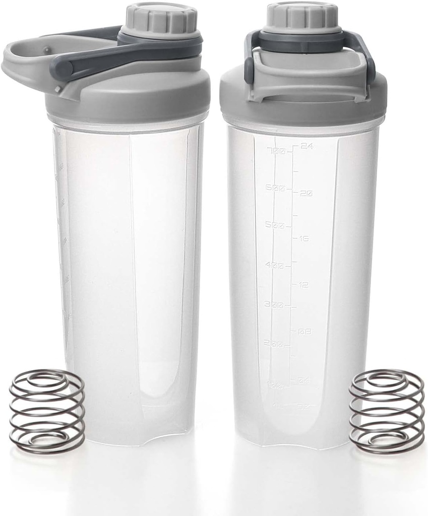 EYMPEU 2 Pack Shaker Flaschen für Protein Mixes BPA & Phthalate-frei, Solid Screw Deckel Lecksichere Shaker Cup Geschirrspüler Safe für Protein Shakes 24oz, Klar Grau
