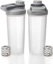 EYMPEU 2 Pack Shaker Flaschen für Protein Mixes BPA & Phthalate-frei, Solid Screw Deckel Lecksichere Shaker Cup Geschirrspüler Safe für Protein Shakes 24oz, Klar Grau