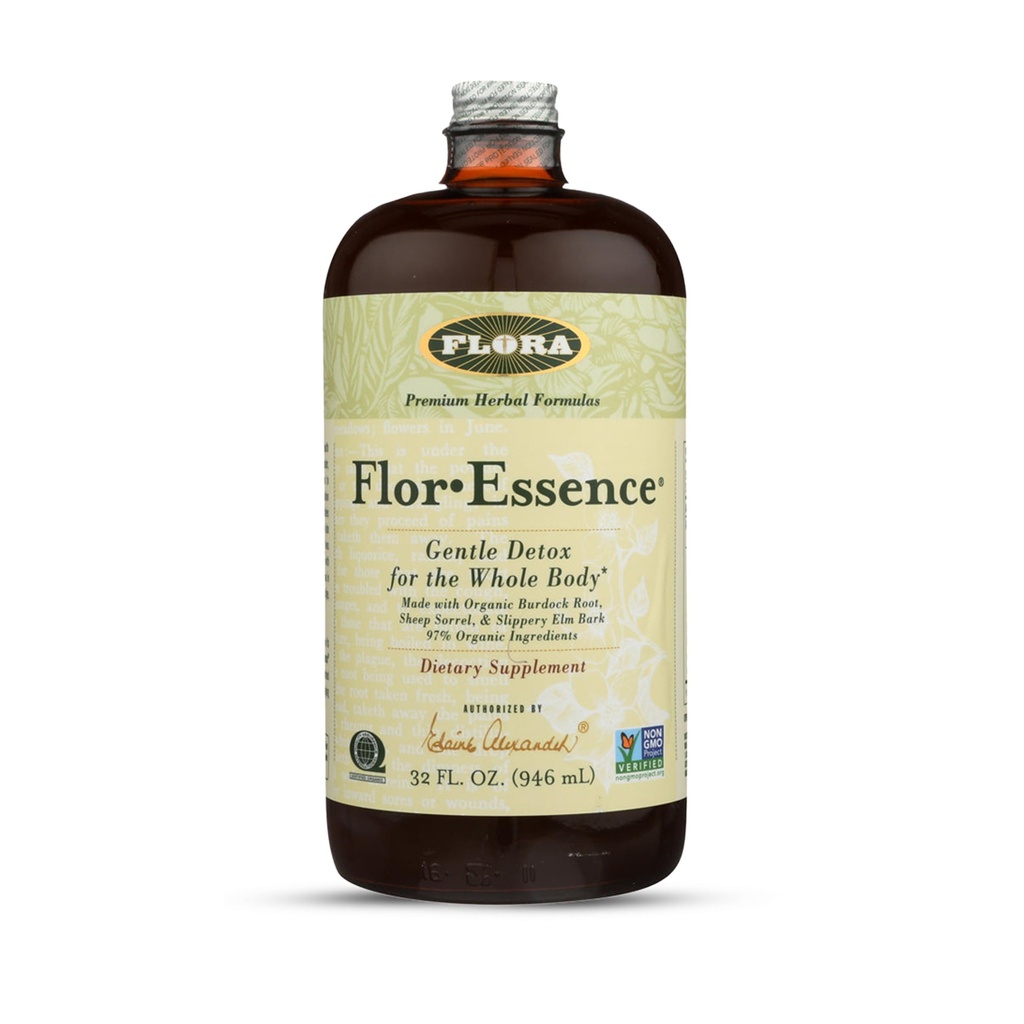 Flora Flor Essence flüssige Teemischung 32oz LARGE - Sanfte Detox Cleanse mit Burdock Root, Slippery Elm, Kelp, Thistle - Premium Organic Ingredients