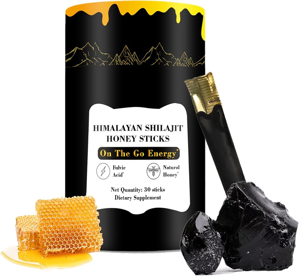 Shilajit Honey Sticks, 30 Sticks - Pure Himalayan Resin, Bio Honey & Saffron für Energie Boost, Immununterstützung & Vitalität, SHILAJIT Honey Sticks für Herren & Frauen
