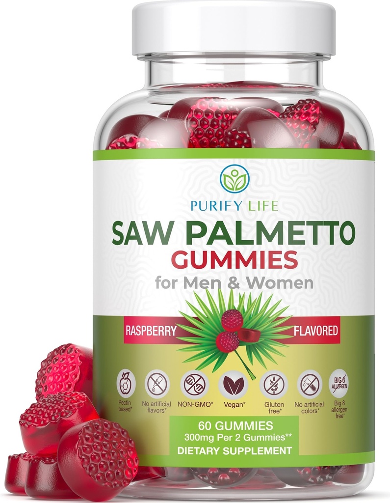 Vegan Saw Palmetto für Frauen und Männer - Potent Saw Palmetto Extrakt, Prostata Ergänzungen für Männer, DHT Blocker für Frauen Haarwachstum, Hormonal Balance Gummis, PCOS Haarausfall, DHT Blocker, Gluten-frei