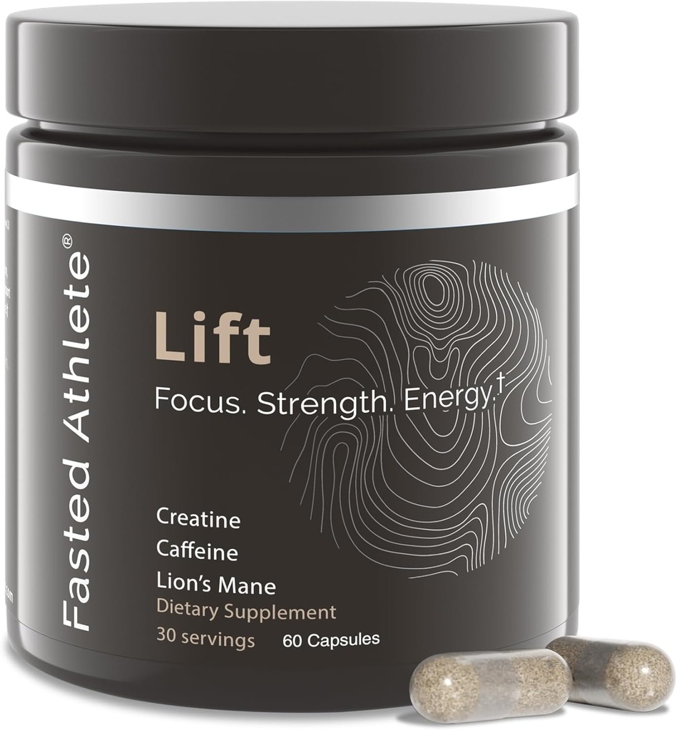 Fasted Athlete Lift | Nootropic | Lions Mane, Kreatin, Koffein | Mushroom Supplement | Unterstützt Fokus, Gedächtnis, Energie, Gehirn Fog | 60 Kapseln