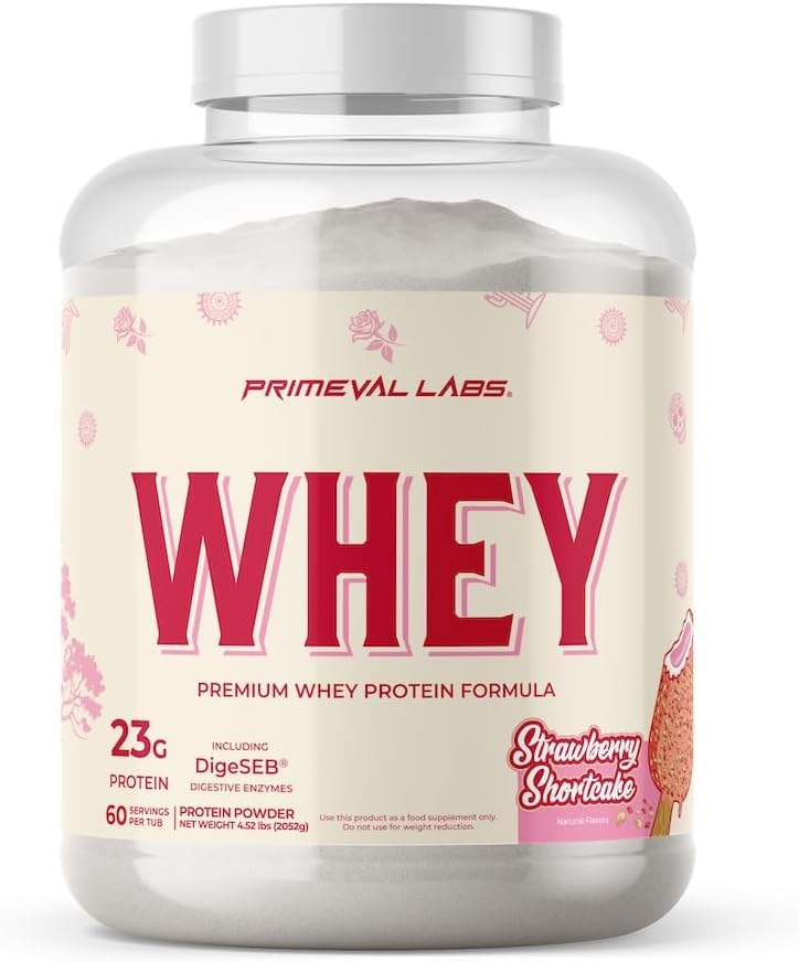 Primeval Labs Pure Whey Protein Konzentrat | Muskelwachstum & Erholung | Einfach zu mischen Formel | Erdbeer Shortcake | 60 Portionen