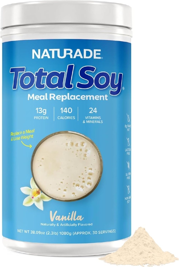 Naturade Total Soy Protein Powder - 13g Protein & 130 Calories per Servieren - Zero Trans Fat - Non-GMO Soy - Lactose & Glutenfrei - Vanille (30 Portionen)
