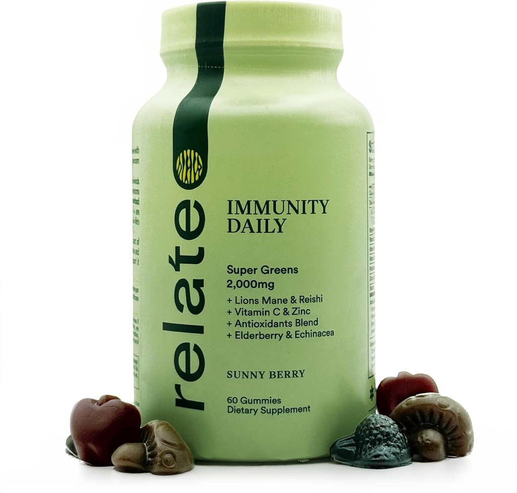 beziehen Immunität Daily Gummies - Super Greens, Lion's Mane & Reishi, Vitamin C & Zink, Antioxidante Mischung mit Elderberry & Echinacea - Sunny Berry Flavor, 60 Count