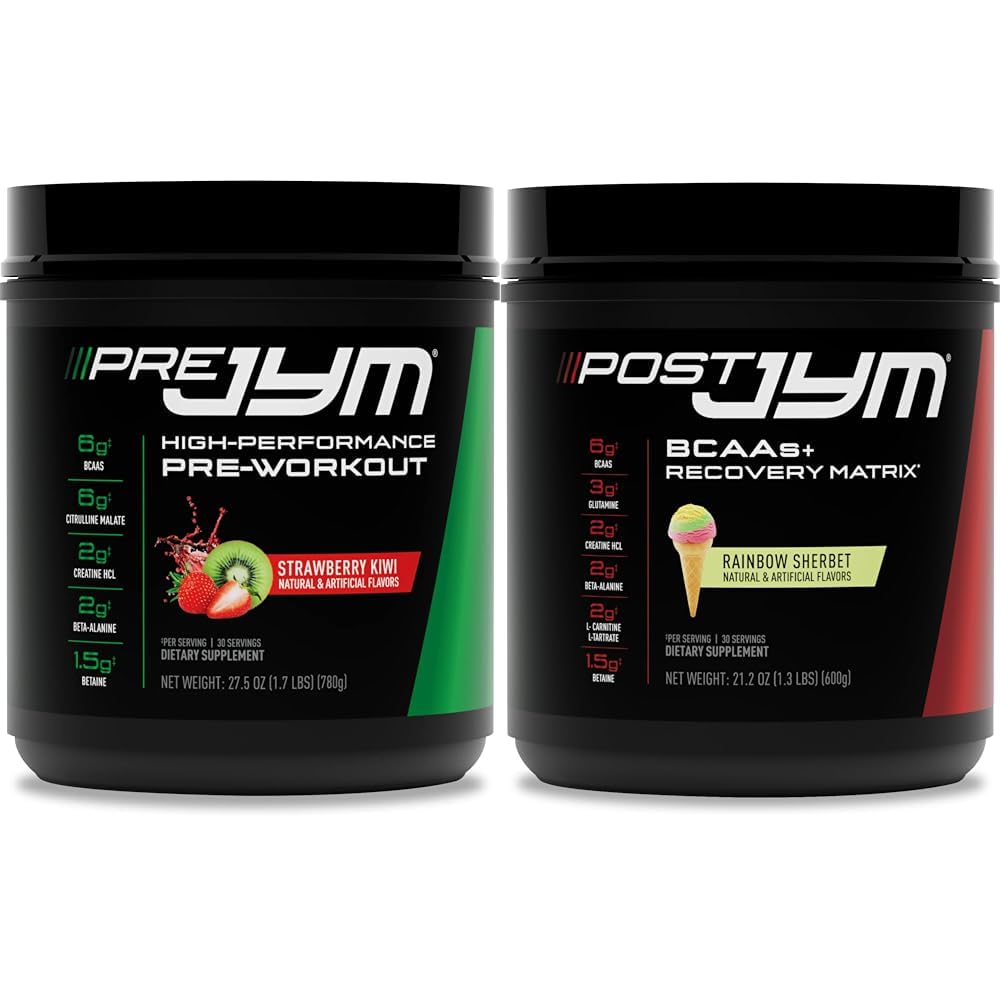 JYM Supplement Science PRE JYM 30 Servierungen - Erdbeer Kiwi & - Post-Workout mit BCAA's, Glutamin, Kreatin HCL, Beta-Alanin und Mehr Rainbow Sherbert Flavor, 30 Servietten, 21.2 Unze.