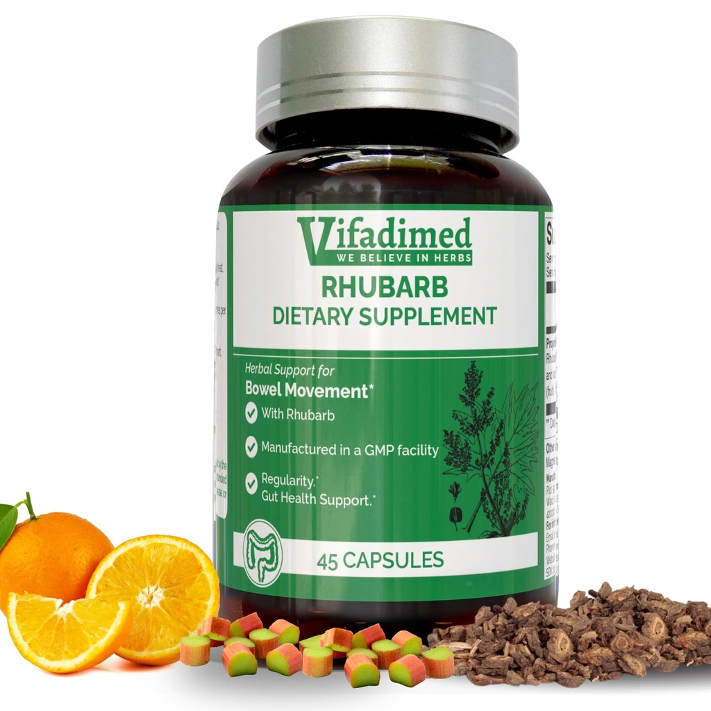 Rhubarb- Kräuter-Beratung Unterstützung, Gut-Motility-Ergänzung, Gentle Non-Laxative, Natürliche Hocker Erweicher, Bloating & Gas Relief, Tägliche Bowel-Bewegung, Kräuter Poop Pillen, 45 Kapseln