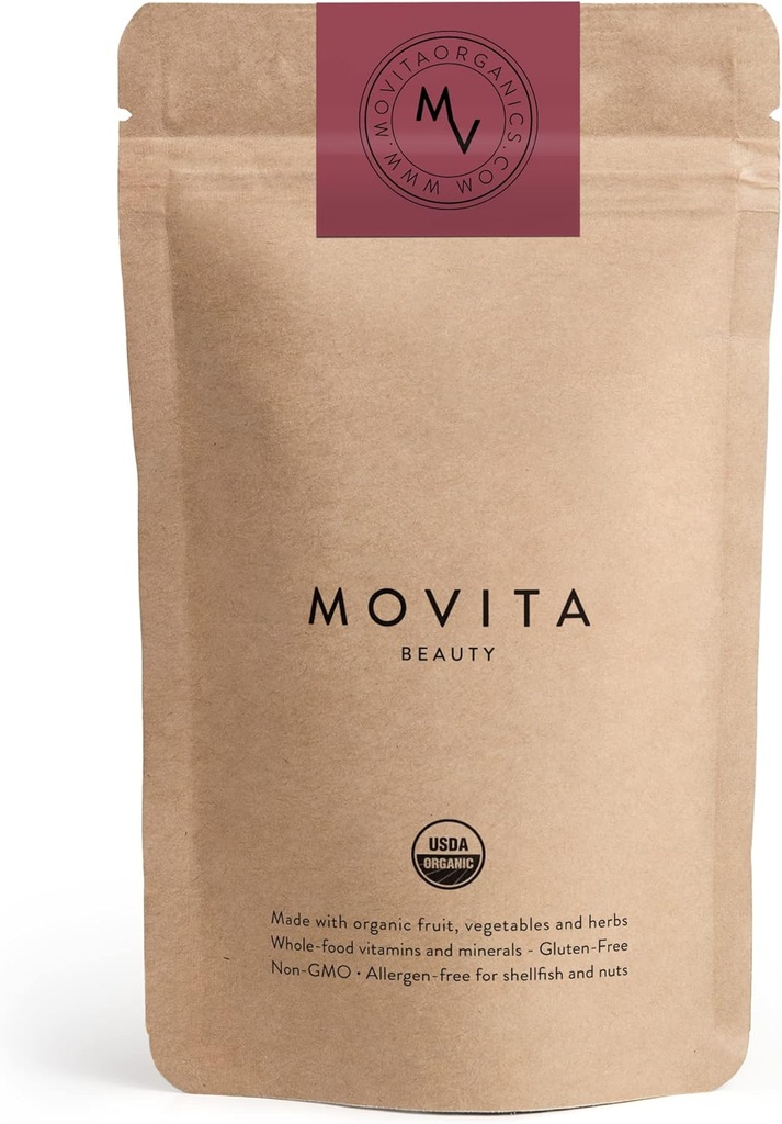 Movita Beauty – fördert gesundes Haar, Haut und Nägel mit Biotin & Choline –Fermented Whole Foods, Organic, Vegan, Glutenfrei, Non-GMO – 30-Day Supply (Eco-Friendly Pouch)