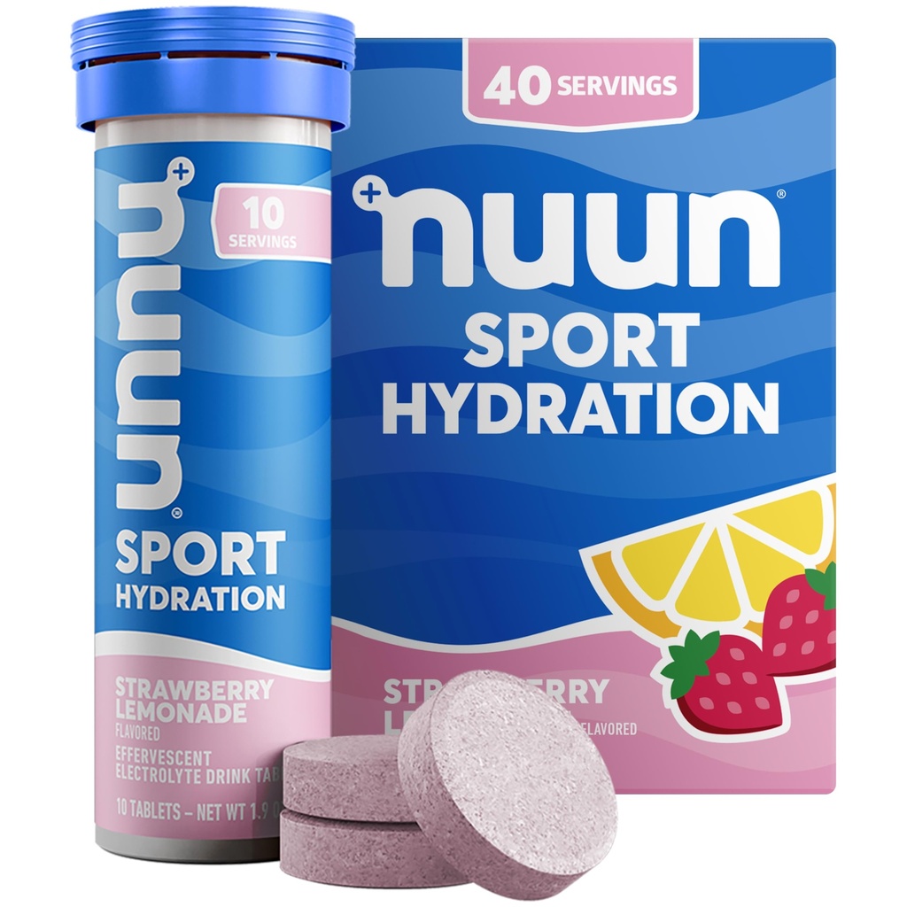 Nuun Sport Electrolyte Tablets with Magnesium, Calcium, Potassium, Chloride & Sodium, Gluten Free & Vegan, Strawberry Lemonade, 4 Pack (40 Servings Total)