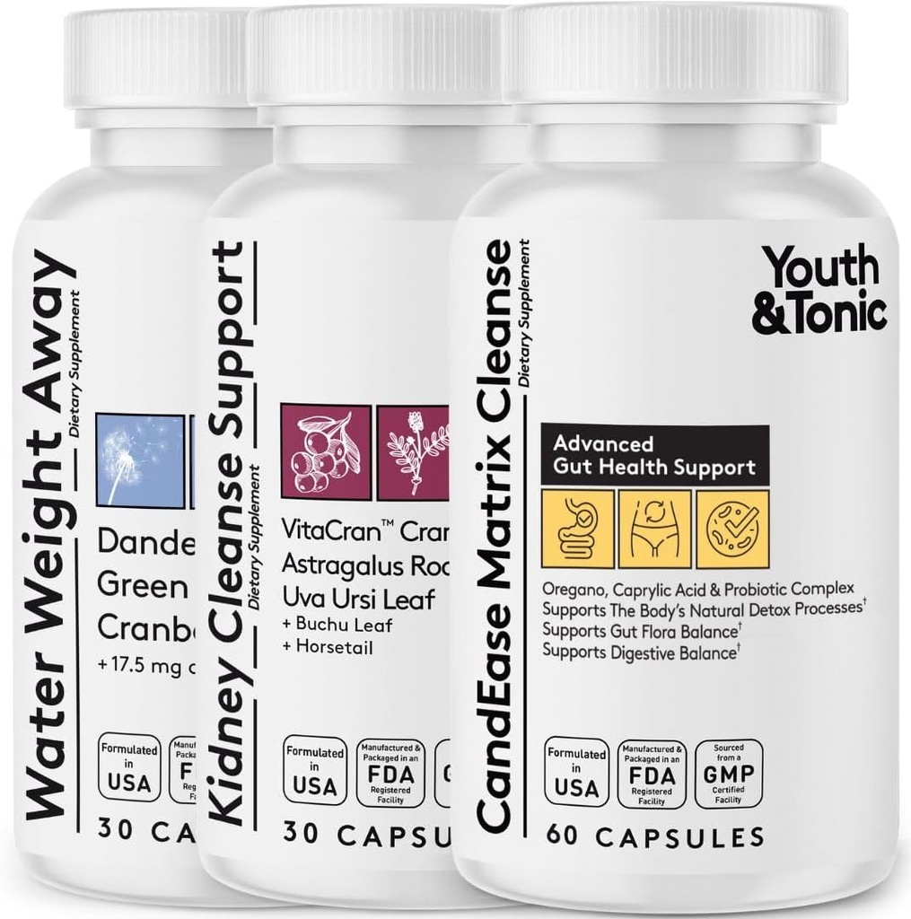 Wassergewicht Weg und Kidney Cleanse und CandEase Matrix Bundle | Ganzkörper reinigen Detox Programm