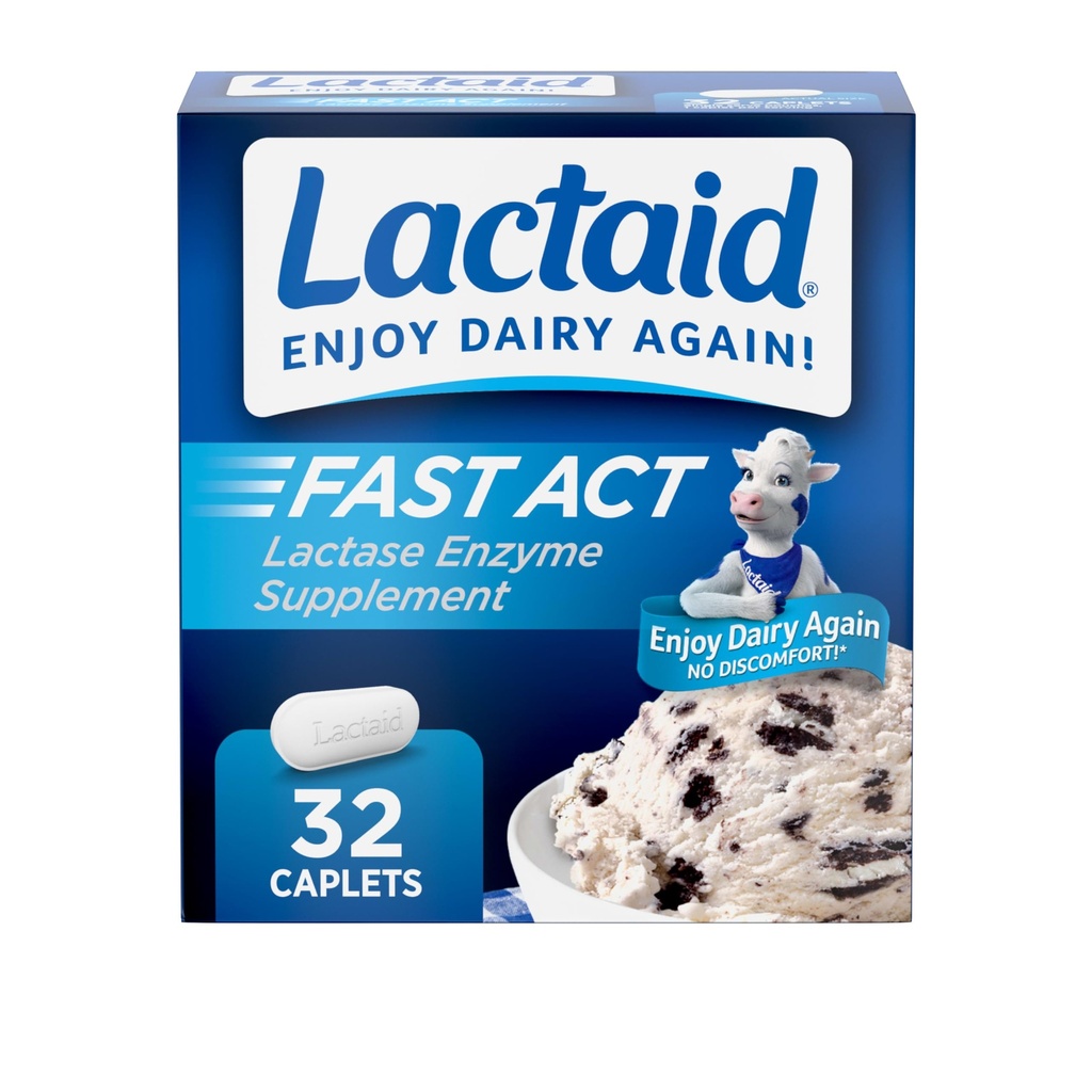 Lactaid Fast Act Lactose Intolerance Relief Caplets mit Lactase Enzyme zu verhindern Gas, Bloating & Durchfall Aufgrund Lactose Empfindlichkeit, Ideal für Reisen & On-The-Go, 32 Packungen von 1-Count
