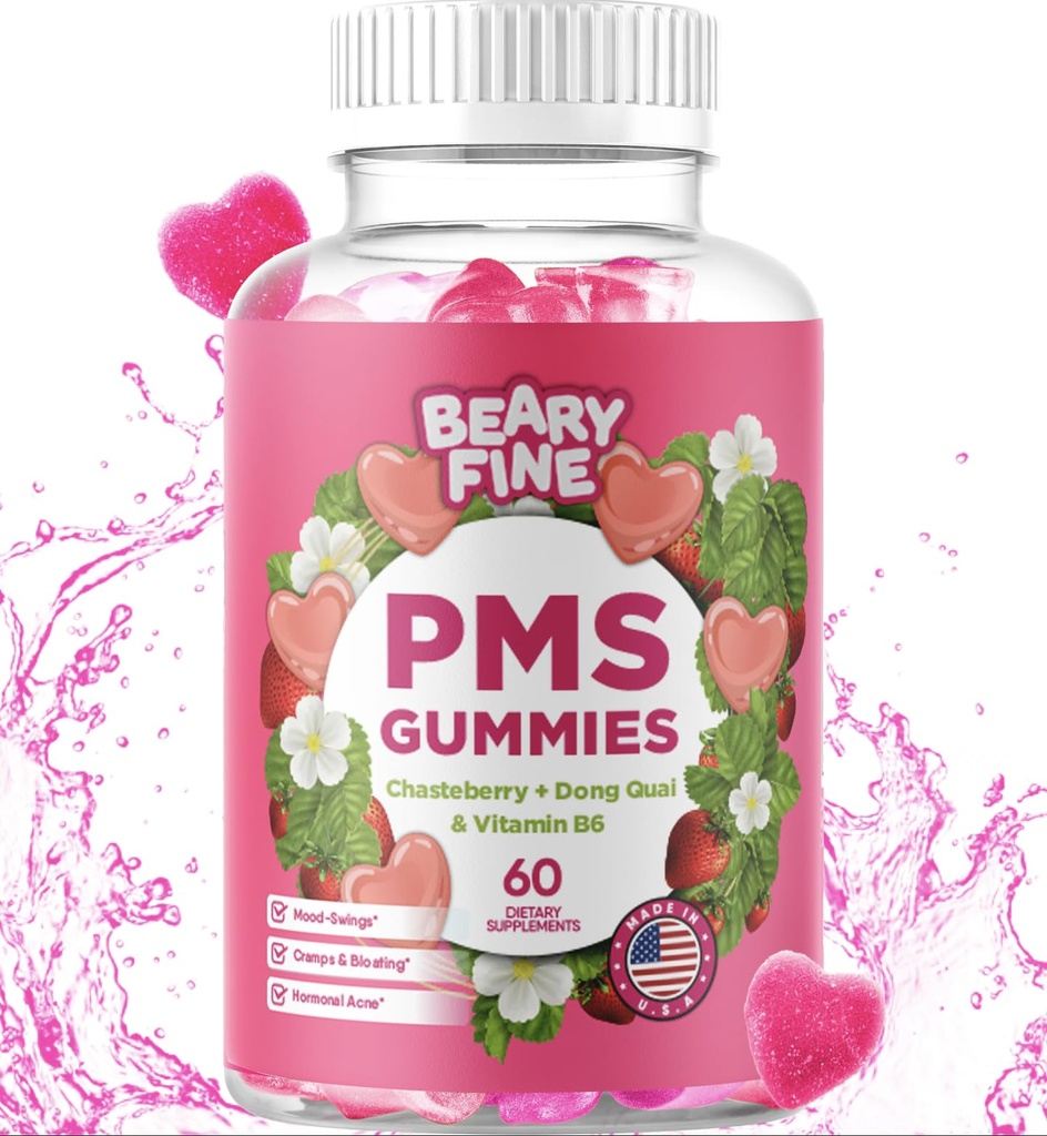 PMS Gummies - PMS Vitamine für Frauen & Jugendliche - PMS Period Relief - Cramping, Bloating, Mood Swings - Made in USA (Strawberry, 60 Count)